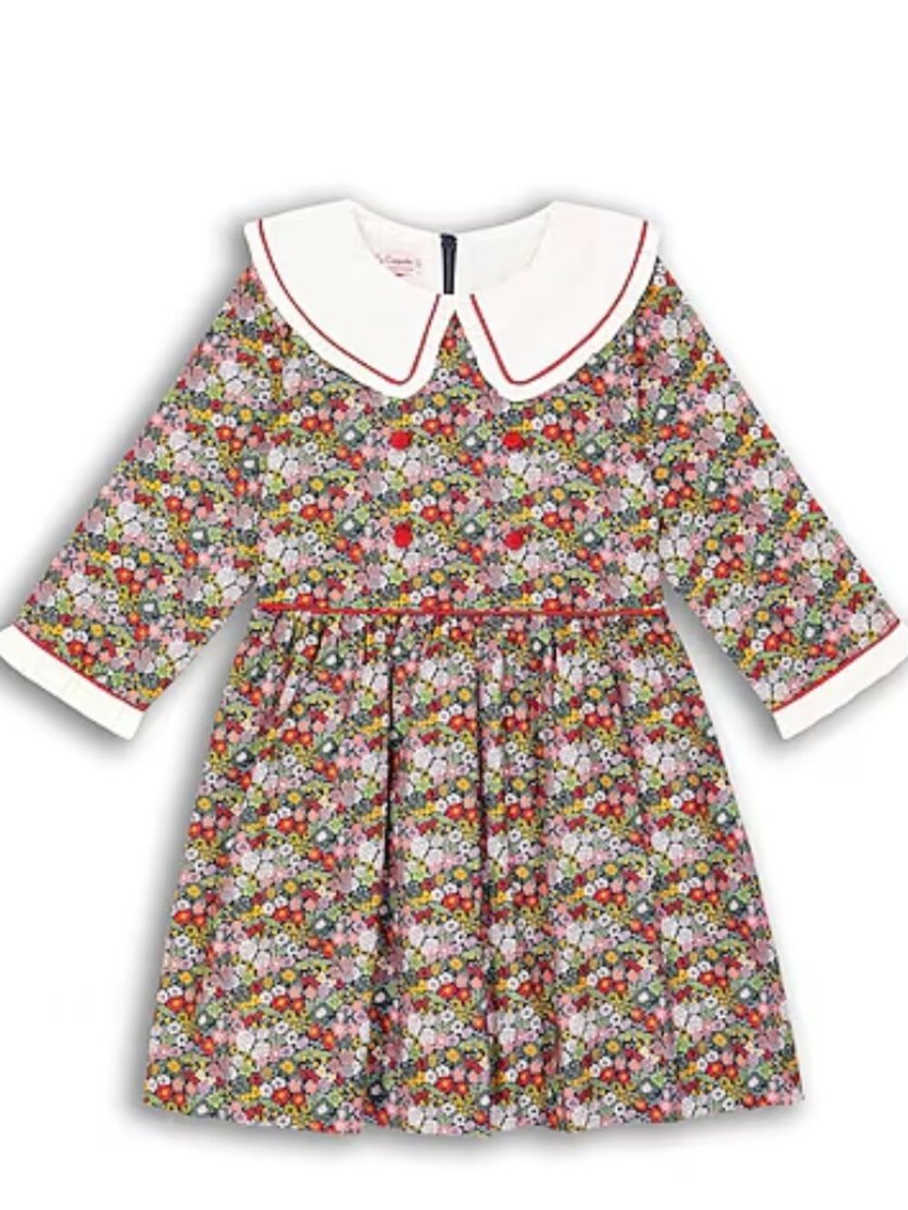 LA Coqueta Girls Floral Long-Sleeve Dress with White Peter Pan Collar Size: 4Y